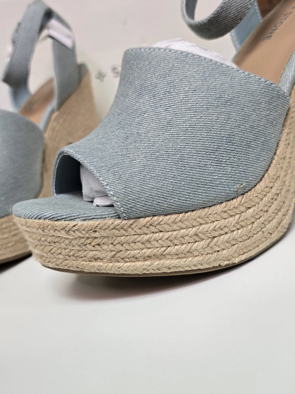 Sun + Stone Light Blue Denim Platform Espadrille Sandals